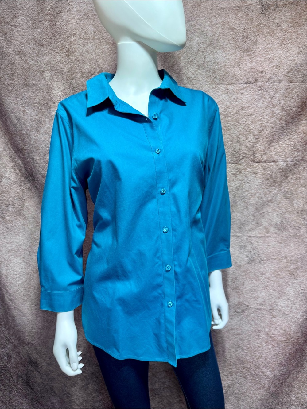 Coldwater Creek turquoise button up blouse with 3/4 sleeves